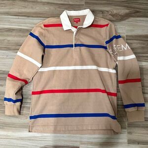 FW16 Supreme Tan Striped Rugby Polo Long Sleeve Men's Sweatshirt